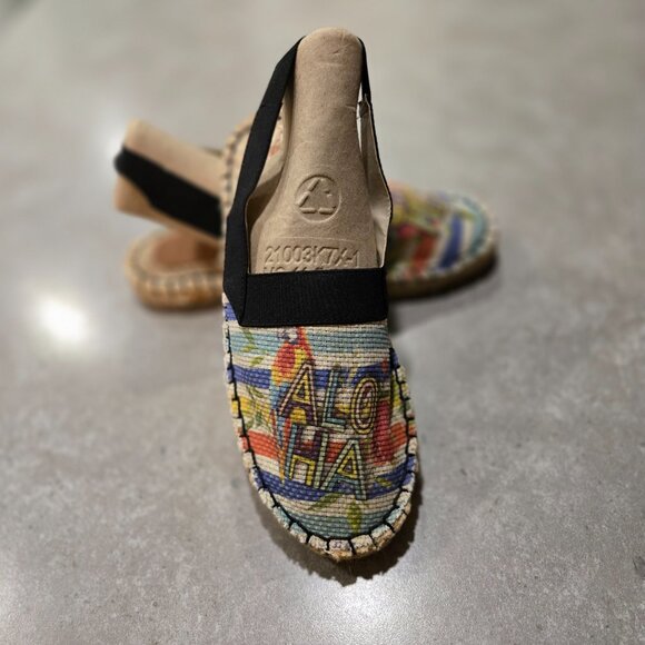 Women's Stripe/Floral Fabric Slingback Espadrille Sandals - Multicolors Size 7M - Picture 4 of 9